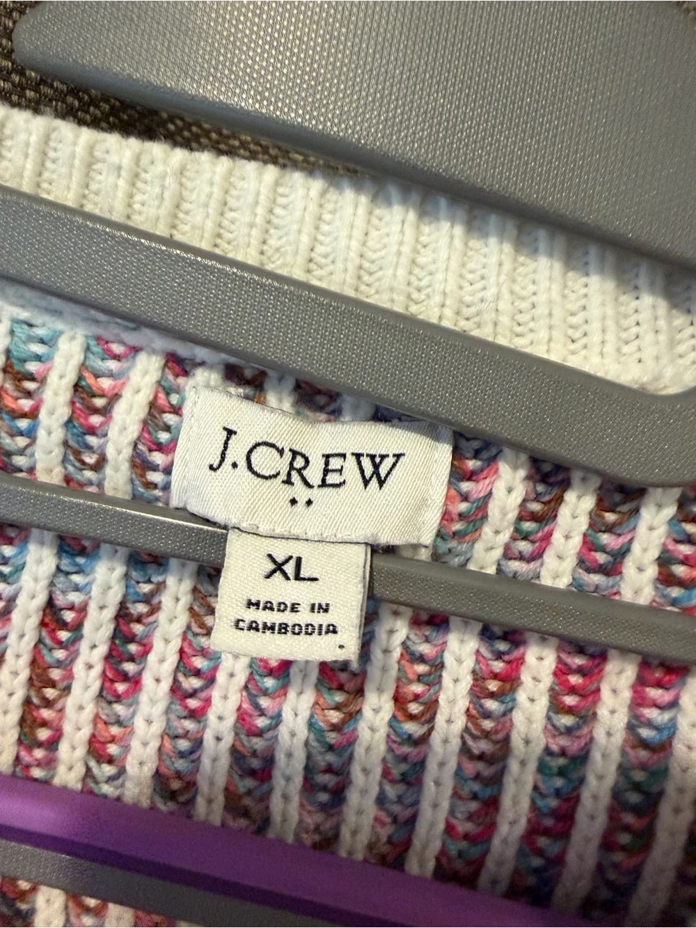 J. Crew Multicolor Ribbed Button-Front Cardigan with Cream Trim